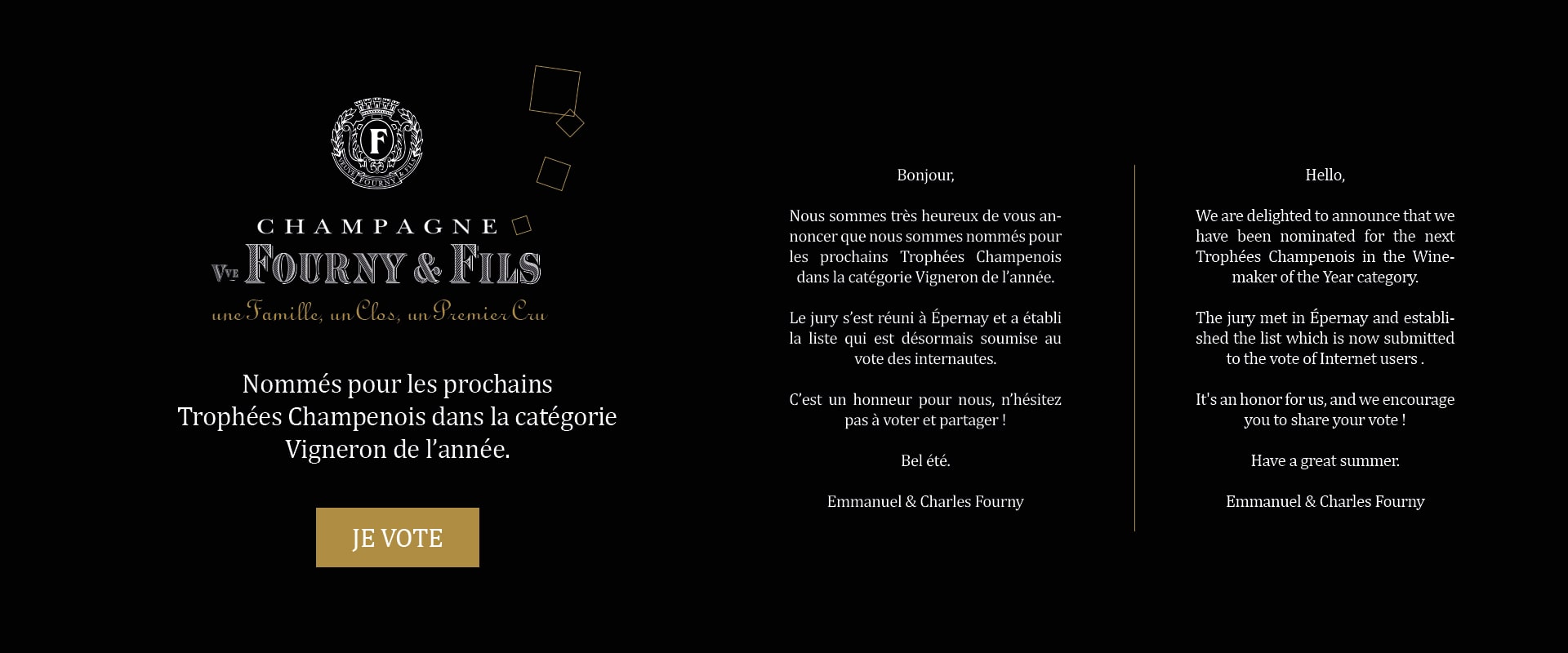 Les Champagnes Veuve Fourny nommés au Trophées Champenois